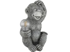 LED Deko Solarleuchte Affenlampe aus Kunststoff Grau, Höhe 27,5cm