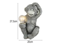 LED Deko Solarleuchte Affenlampe aus Kunststoff Grau, Höhe 27,5cm