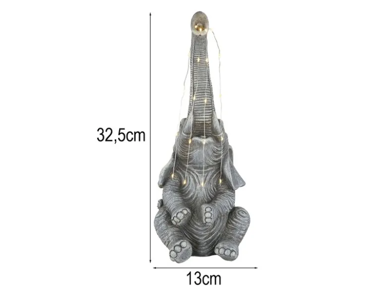 LED Deko Solarleuchte Elefantenlampe aus Kunststoff Grau, Höhe 32,5cm
