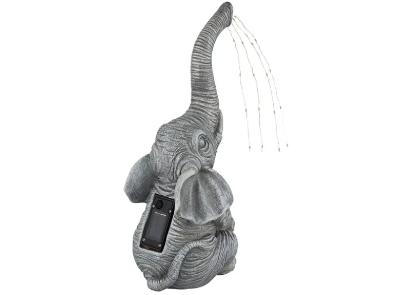 LED Deko Solarleuchte Elefantenlampe aus Kunststoff Grau, Höhe 32,5cm