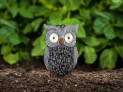 LED Deko Solarleuchte Eulenlampe aus Kunststoff in Grau, Höhe 19,5cm