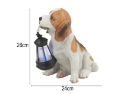 LED Deko Solarleuchte Hundelampe Beagle mit Laterne in Braun-Weiß, Höhe 26cm