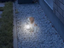 LED Deko Solarleuchte Hundelampe Beagle mit Laterne in Braun-Weiß, Höhe 26cm