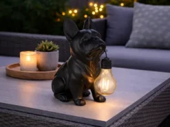 LED Deko Solarleuchte Hundelampe Bulldogge in Schwarz, H: 24,5cm