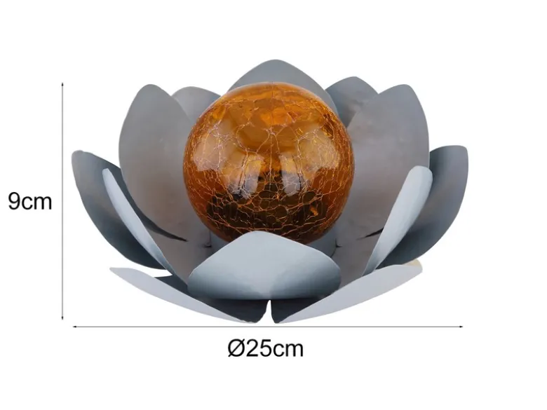 LED Deko Solarleuchte Seerose mit Cracklekugel, Grau Ø25cm