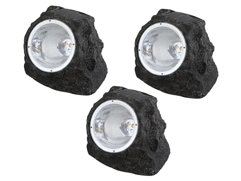 LED DEKO Solarsteine für den Garten & Außenbereich - 3er SET, grau