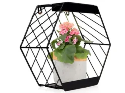 LED Deko Solar Wandleuchte für Pflanzen aus Stahl Gitter in Schwarz, Höhe 25,5cm