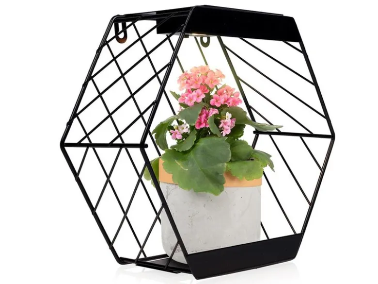 LED Deko Solar Wandleuchte für Pflanzen aus Stahl Gitter in Schwarz, Höhe 25,5cm