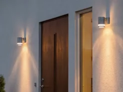 LED Design Außenwandleuchte Downlight aus Stahl Höhe 13cm, Silber