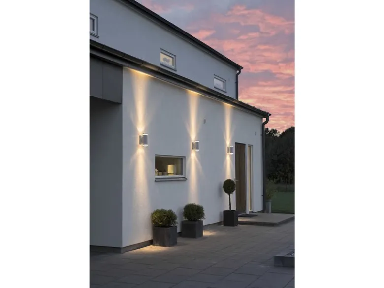 LED Design Außenwandleuchte Up-Down Höhe 24cm aus Stahl, Silber