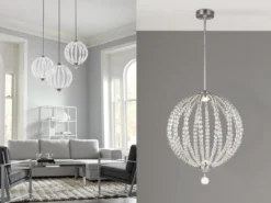 LED Designer Pendelleuchte Groß OBERLIN Kugel mit Perlen aus Kristallglas Ø 50cm
