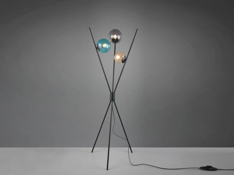 LED Dreibein Stehleuchte mit bunten Glaskugeln, Höhe 156cm