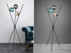 LED Dreibein Stehleuchte mit bunten Glaskugeln, Höhe 156cm