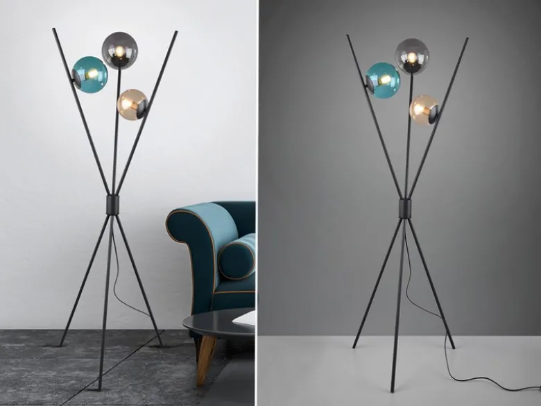 LED Dreibein Stehleuchte mit bunten Glaskugeln, Höhe 156cm