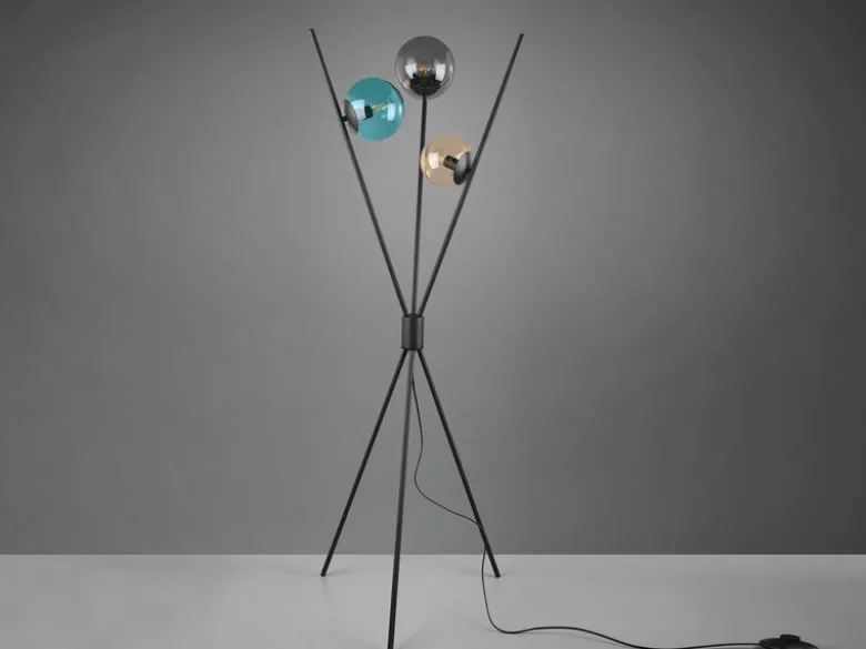 LED Dreibein Stehleuchte mit bunten Glaskugeln, Höhe 156cm