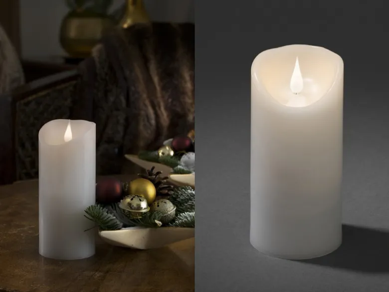 LED Echtwachskerze mit Flamme & Timer, Ø 7,5cm, Höhe 17,5cm, Batteriebetrieb