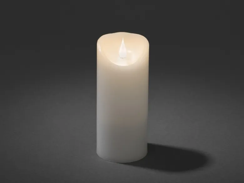 LED Echtwachskerze mit Flamme & Timer, Ø 7,5cm, Höhe 17,5cm, Batteriebetrieb