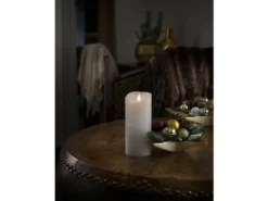 LED Echtwachskerze mit Flamme & Timer, Ø 7,5cm, Höhe 17,5cm, Batteriebetrieb