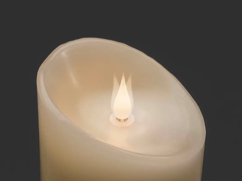 LED Echtwachskerze mit Flamme & Timer, Ø 7,5cm, Höhe 20,5cm, Batteriebetrieb