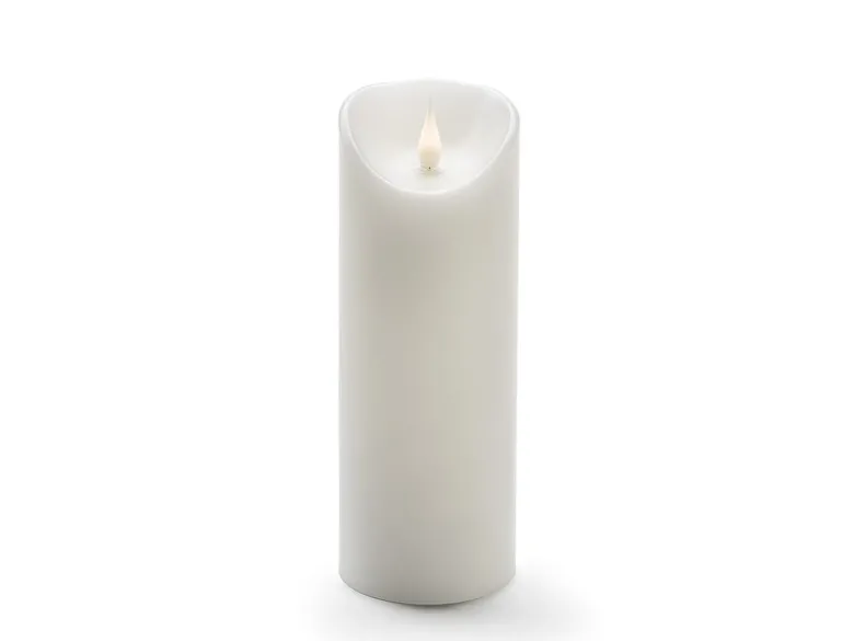 LED Echtwachskerze mit Flamme & Timer, Ø 7,5cm, Höhe 20,5cm, Batteriebetrieb