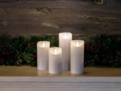 LED Echtwachskerze mit Flamme & Timer, Ø 7,5cm, Höhe 20,5cm, Batteriebetrieb