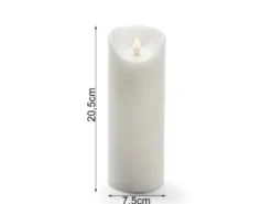 LED Echtwachskerze mit Flamme & Timer, Ø 7,5cm, Höhe 20,5cm, Batteriebetrieb