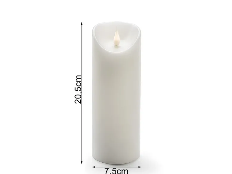 LED Echtwachskerze mit Flamme & Timer, Ø 7,5cm, Höhe 20,5cm, Batteriebetrieb
