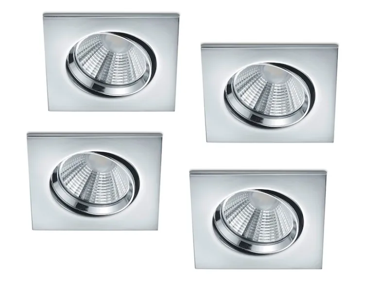 LED Einbaustrahler Decke 4er Set eckig schwenkbar dimmbar Chrom glänzend 5,5W
