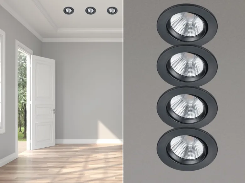 LED Einbaustrahler rund 4er Set Ø 8,5cm schwenkbar dimmbar Schwarz matt 5,5W