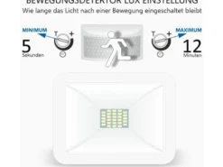 LED Flutlichtstrahler mit Bewegungsmelder Weiß, 10 Watt, IP54