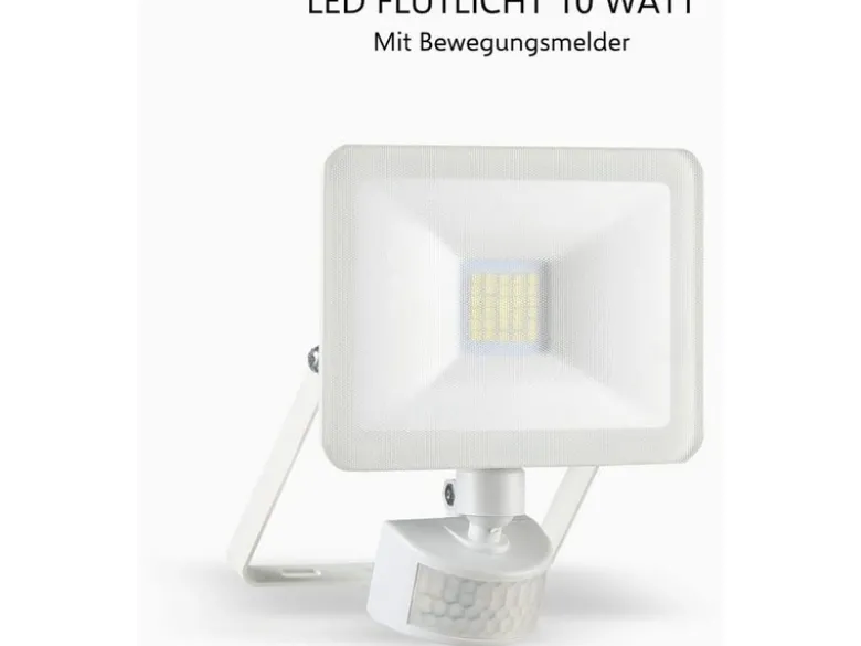 LED Flutlichtstrahler mit Bewegungsmelder Weiß, 10 Watt, IP54