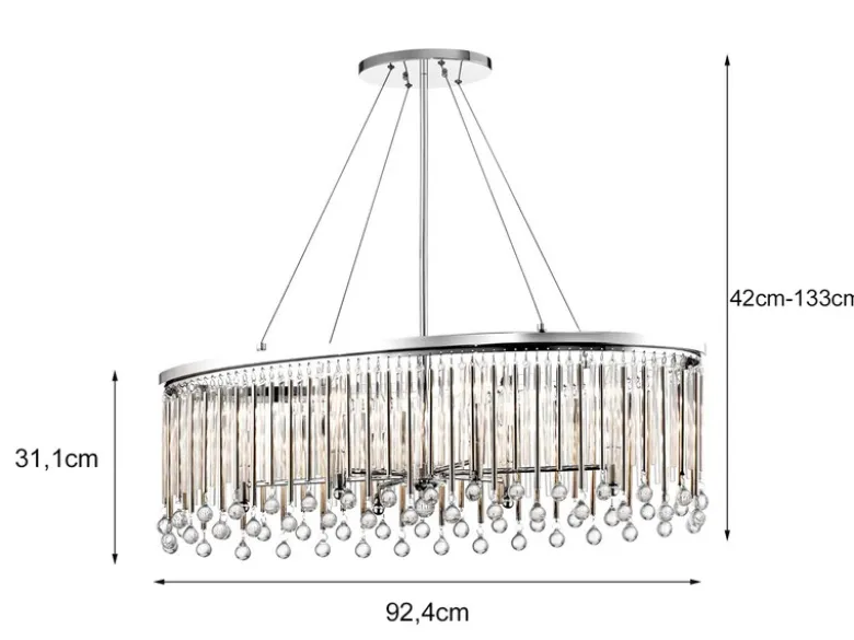 LED Großer Kronleuchter 6-flammig mit filigranem Kristall Glas Chrom, 92cm Breit