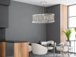 LED Großer Kronleuchter 6-flammig mit filigranem Kristall Glas Chrom, 92cm Breit