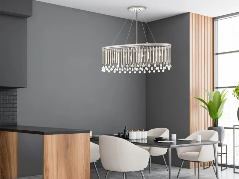 LED Großer Kronleuchter 6-flammig mit filigranem Kristall Glas Chrom, 92cm Breit