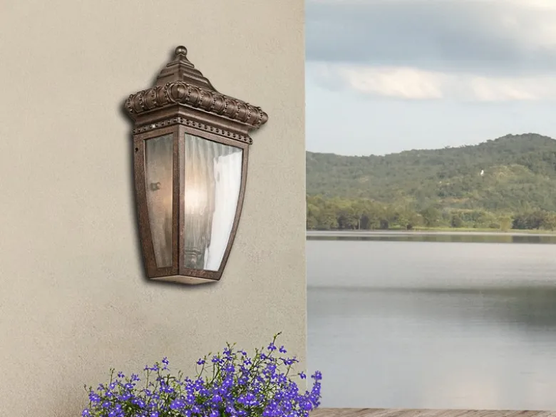 LED Historische Außenwandleuchte Halbschale, Bronze Höhe 30cm