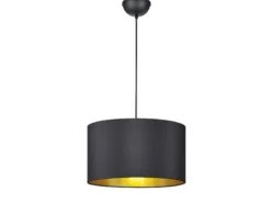 LED Hängelampe dimmbar mit Stoff Lampenschirm Schwarz & Gold, Ø 40cm