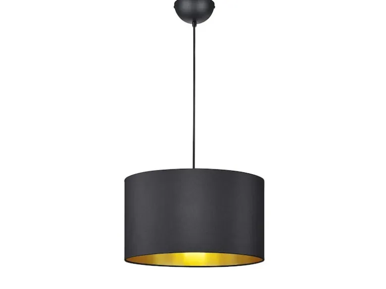 LED Hängelampe dimmbar mit Stoff Lampenschirm Schwarz & Gold, Ø 40cm