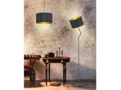 LED Hängelampe dimmbar mit Stoff Lampenschirm Schwarz & Gold, Ø 40cm