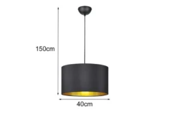LED Hängelampe dimmbar mit Stoff Lampenschirm Schwarz & Gold, Ø 40cm