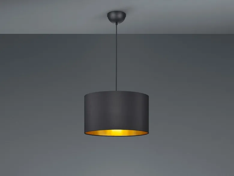LED Hängelampe dimmbar mit Stoff Lampenschirm Schwarz & Gold, Ø 40cm