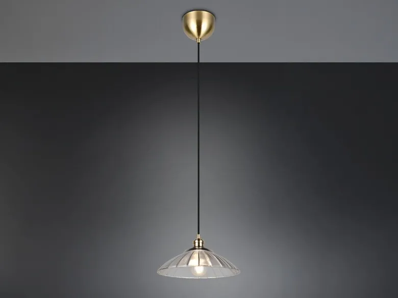 LED Hängelampe einflammig, Altmessing mit Glasschirm klar, Ø 29,5cm