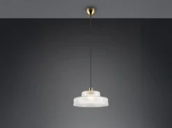 LED Hängelampe einflammig, Glas transparent / Messing matt, Ø 35cm