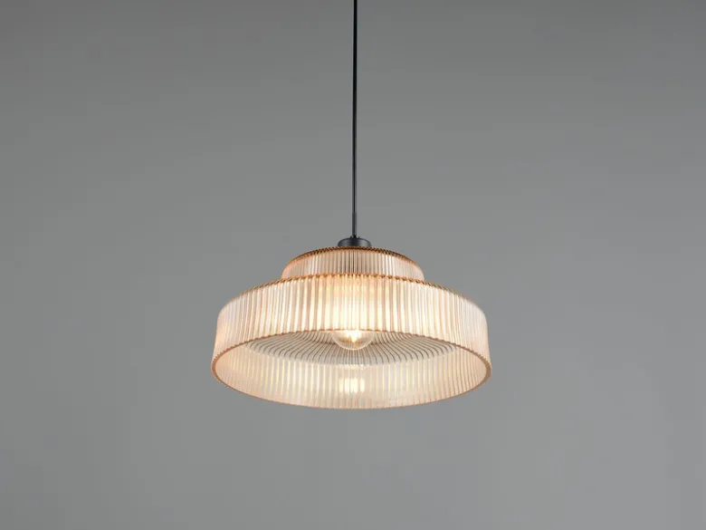 LED Hängelampe einflammig, Glas Amber / Metall Schwarz, Ø 35cm