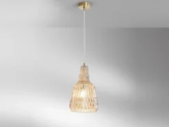 LED Hängelampe einflammig, Kristallglas Amber facettiert, Ø 23cm