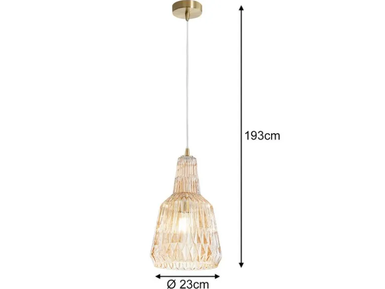 LED Hängelampe einflammig, Kristallglas Amber facettiert, Ø 23cm