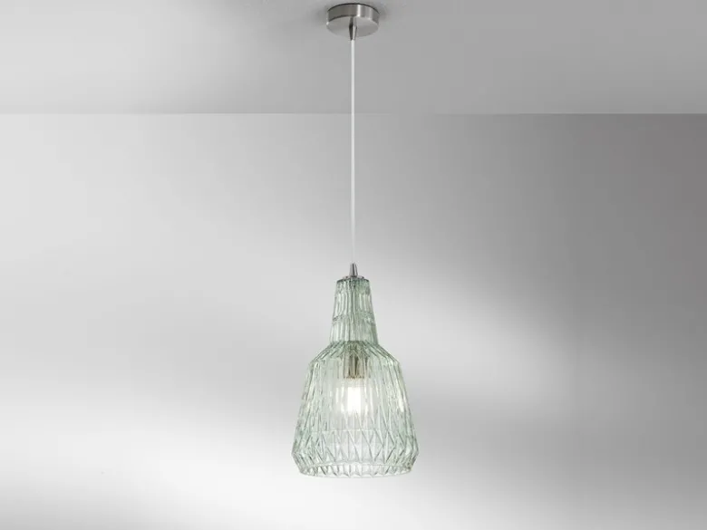 LED Hängelampe einflammig, Kristallglas Grün facettiert, Ø 23cm