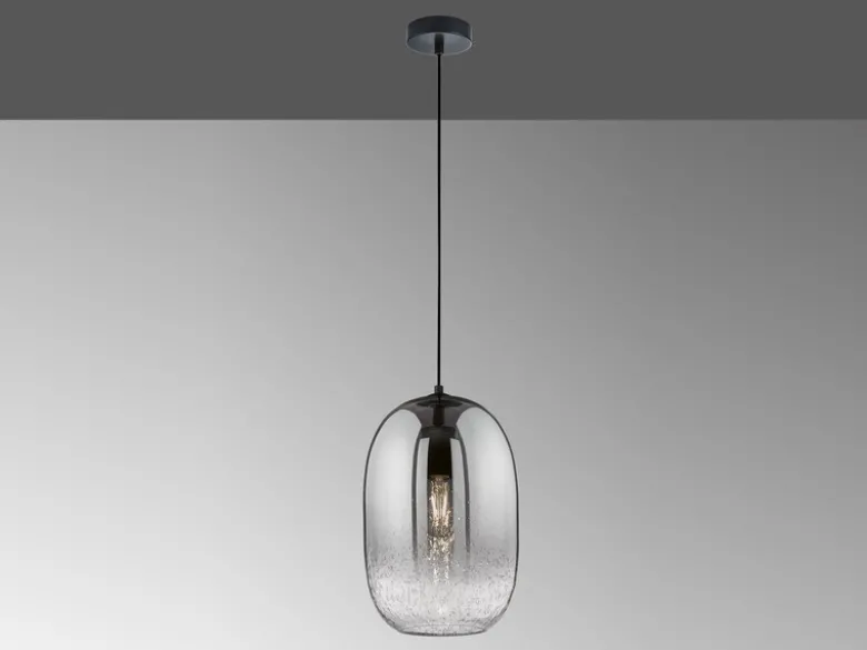 LED Hängelampe einflammig Lampenschirm Rauchglas Schwarz, Ø 20cm