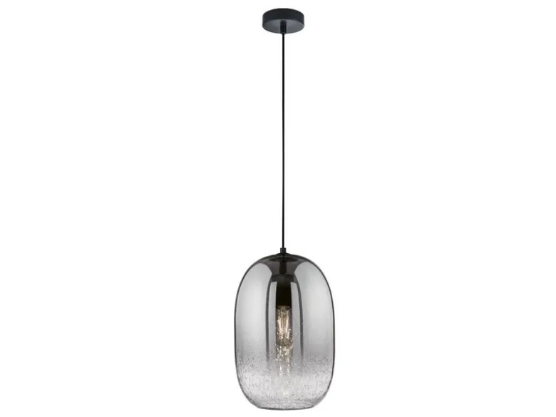 LED Hängelampe einflammig Lampenschirm Rauchglas Schwarz, Ø 20cm