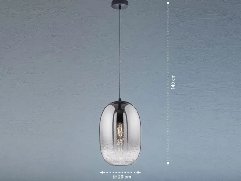LED Hängelampe einflammig Lampenschirm Rauchglas Schwarz, Ø 20cm