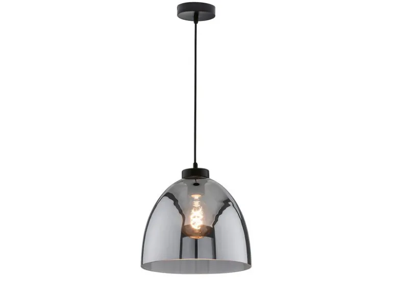 LED Hängelampe einflammig Lampenschirm Rauchglas Schwarz, Ø 28cm